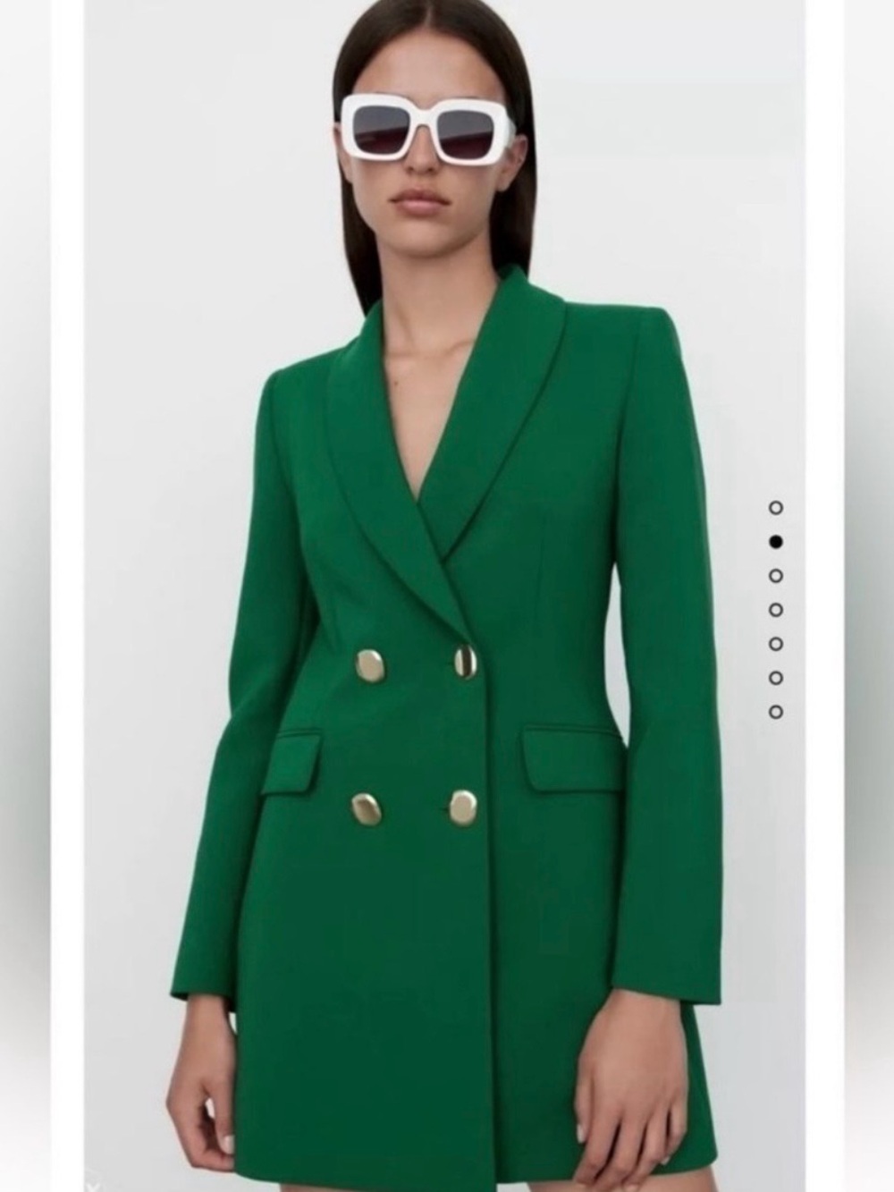 Zara Emerald Green Double-Breasted Blazer Dress with Gold Buttons